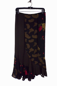 1 M Chicos Design Skirt Nothing Matches Roses Paisley Polka Dots Black Red Tan