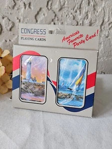 Kongress zwei Decks Spielkarten Leuchtturm Segelboot neu versiegelt - Bild 1 von 4