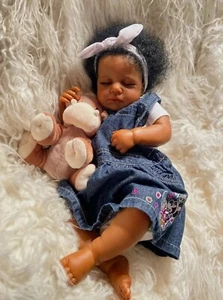 Realistic Black Newborn Baby Dark Skin Reborn Doll 20" Sleeping Cuddly Girl Toy - Picture 1 of 6