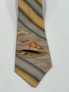 Tommy Bahama Silk Mens Necktie Beach Umbrella Blue/Gold Stripes - Picture 1 of 4
