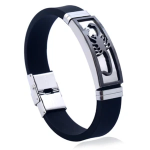 Bracciale 8 pollici silicone zodiaco scorpione scorpione braccialetto acciaio inox - Foto 1 di 20
