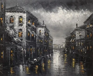 Venice B/W - #2 , 20x24,100% hand Painted Oil Painting on Canvas - Picture 1 of 6