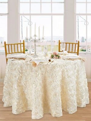 90 inch Round Tablecloth Ivory Rosette Tablecloth Bridal Shower Table Cloth f... - Image 1 of 4