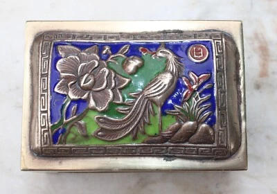 Antiguo soporte de caja fuerte chino esmalte Cloisonne pájaro fénix Foto 1 de 4