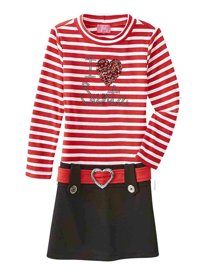 Pinky Girls Red & White Striped I Love Santa Christmas Dress Holiday Heart - Image 1 of 1