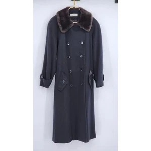 Abrigo Calvin Klein Vintage Negro Lana Doble Pecho con Capucha Marrón Imitación Piel EE. UU. - Imagen 1 de 7