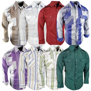 Mens Western Shirt Plaid Stripe Embroidered Cowboy Pockets Snap Up Rodeo - Picture 1 of 42