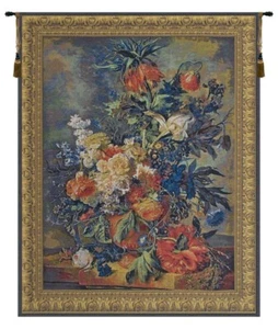 BOUQUET DORE FLOWERS VASE BELGIAN FLORAL Still Life Art Wall TAPESTRY 46"x36" - Picture 1 of 3