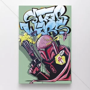 Boba Fett Poster Canvas Star Wars Mandalorian Graffiti Movie Art Print - Picture 1 of 4