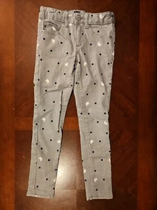 Gap Denim Girls Size 7 Adjustable Stretch Super Skinny Gray Cats Polka Dots - Picture 1 of 13