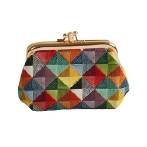 MULTICOLORED TRIANGLE FRAME PURSE CUTE COIN SIGNARE TAPESTRY LADIES GIFT WOMEN - Picture 1 of 3