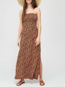 Shirred Bandeau Maxi Beach Dress Animal Print Ladies Size 10 V by Very  - Picture 1 of 3