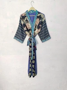 Floral Kimono Shower Silk Robe Indian Maxi Gown Patchwork Silk Sari KimonoSR-389 - Picture 1 of 6