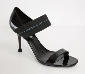 PRADA 2018 Black Patent Leather LOGO Strap Mary Jane Heel Sandals Pumps 41 $870 - Picture 1 of 6