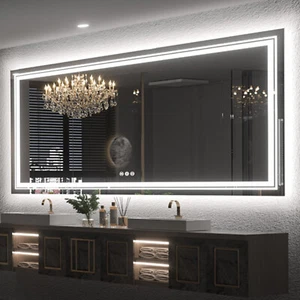 Ginormous LED Bathroom Mirror Backlit & Front Lighted Vanity Mirror IP56 CRI 95+ - Picture 1 of 18