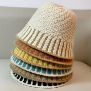 Fashion Womens Lady Warm Cotton Bucket Hat Pure Color Knitted Cap Fisherman Caps - Picture 1 of 9