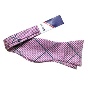IZOD Silk Bow Tie Pink Navy Houndstooth Check Self Tie Mens Classic - Picture 1 of 4