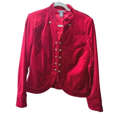 Chaqueta Blazer Chelsea & Theodore Talla 12 Rojo Arándano Terciopelo Estilo Militar Foto 1 de 4