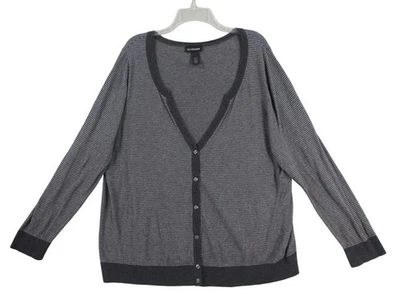 Lane Bryant Womens Cardigan 22/24 Gray Striped 100% Cotton V-Neck Button-Down - Image 1 of 4