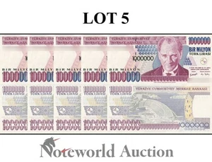 TURKEY 1000000 1 Million Lira 1970 (2002) P 213 Lot 5 pcs 1/20 Bundle UNC - Picture 1 of 4
