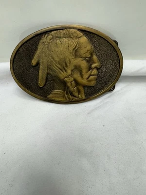 1975 Vintage Belt Buckle Western / Indian Head Native American Solid Brass - Image 1 of 2