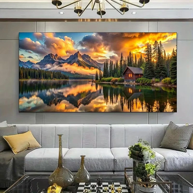 Reflective Landscape Art Canvas Painting Wall Art Decor Wall Poster Wall Picture - Image 1 of 3