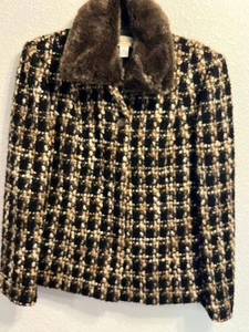 Chaqueta Talbots Mujer Talla 8 Vintage Nueva Sin Etiquetas Lana Tejido Nubby Negro Marrón Botones - Imagen 1 de 3