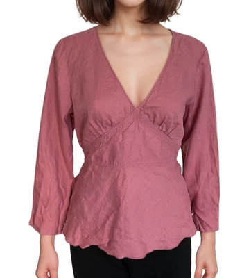 Blusa J.Crew Talla L Rosa 100% Lino Babydoll Corbata Costera Foto 1 de 4