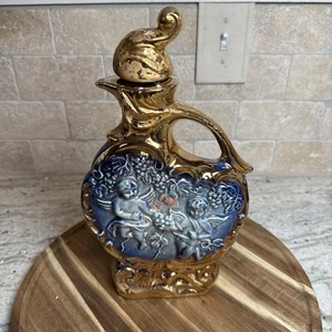 Vintage 1974 James Beam's Decanter - Blue & Gold Cherubs - Empty - Picture 1 of 15