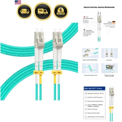 Fiber Optic Patch Cable OM3 LC LC 3M 10ft Multimode 10Gb Data Transfer - Image 1 of 4