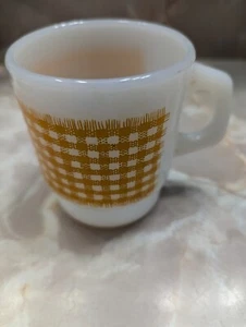 Fire-King Anchor Hocking Yellow Gingham White Mug Cup Milk Glass - Picture 1 of 4