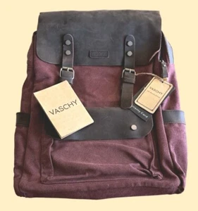 VASCHY Burgundy Leather Laptop Outdoors Backpack - Picture 1 of 5