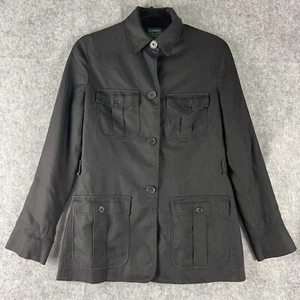 Lauren Ralph Lauren 100% Silk Jacket Womens Petite Medium Black Safari Military - Picture 1 of 15