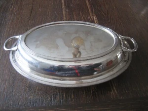 elegante bandeja para servir bandeja campana tapa manijas barker Ellis plata pl ovalado A - Imagen 1 de 3