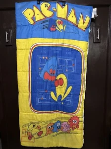 1980s Midway PAC-MAN Video Game Sleeping Bag ~ Vibrant Colors ~ Blue Lining - Picture 1 of 6