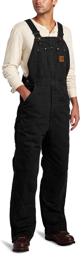 Carhartt Mens Quilt Lined Zip to Thigh Bib Overalls Black 34 X 30