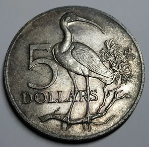 Moneda de plata de 5 dólares Trinidad y Tobago 1972 tamaño corona - Imagen 1 de 6