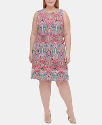Tommy Hilfiger dress NWT womens Plus Size 16w paisley print A-line stretch knit - Image 1 of 4