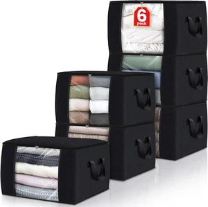 6 Pack Clothes Storage, Foldable Thick Fabric Blanket Storage Bags, Storage Cont - Picture 1 of 6
