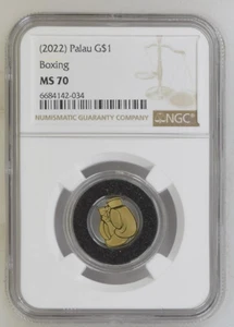 BOXING GLOVES 2022 $1 0.5 GRAM PURE GOLD SILK FINISH COIN NGC 70 - Picture 1 of 2