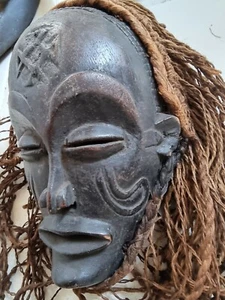 Wooden mask Africa ceremonial tribe Masque africain bois cérémonie CONGO Tchokwe - Imagen 1 de 6