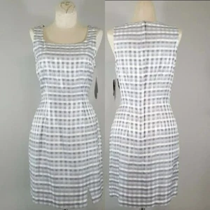 My Michelle Sleeveless Dress Juniors 7/8 Gray White Ribbon Sheen Plaid Sheath - Picture 1 of 11