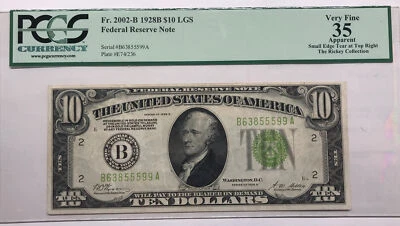 1928B 10$ LGS LIME GREEN-YELLOW 5599A PCGS 35 - Image 1 of 3