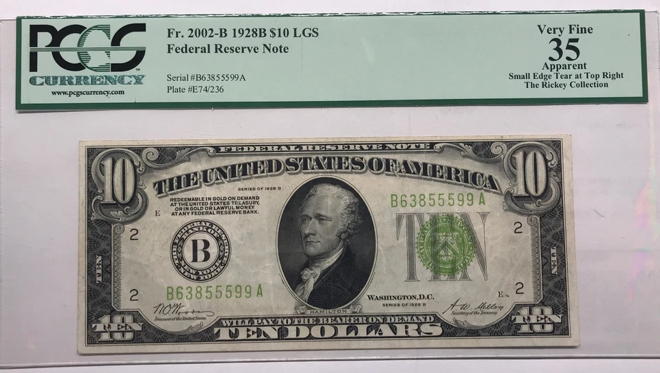 1928B 10$ LGS LIME GREEN-YELLOW 5599A PCGS 35 - Image 1 of 3