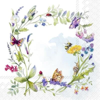 PAPER NAPKINS PK20 SPRING GARDEN FLOWERS W BUTTERFLIES FLORAL MADE IN GERMANY IH - image 1 of 2