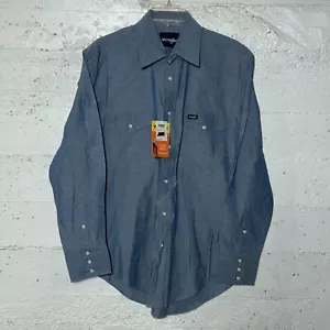 Camisa de Trabajo Wrangler Corte Vaquero Occidental Para Hombres Denim Azul Perla A Presión Talla M NUEVA - Imagen 1 de 11