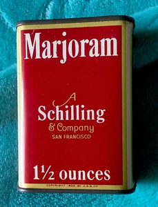 Vintage 1933 SCHILLING & CO Spice Tin*Half-Full*Marjoram*Pre-McCormick - Picture 1 of 7