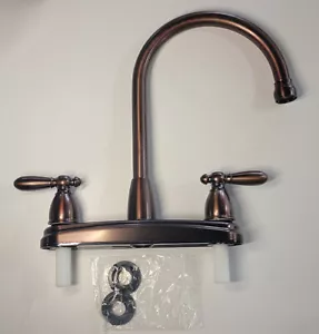 8" RV Kitchen Faucet High Arc Gooseneck Bronze w/ Two Teapot Handles Bronze New - Picture 1 of 11