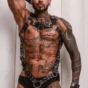 Herren Leder Harness für Festival Rave Techno Clubwear Punk Emo Gothic Rock - Bild 1 von 5