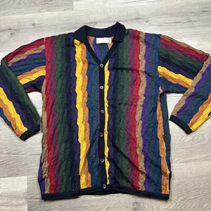 Suéter Vintage COOGI Multicolor Algodón Mercerizado Textura Tejido Abotonado M - Imagen 1 de 11